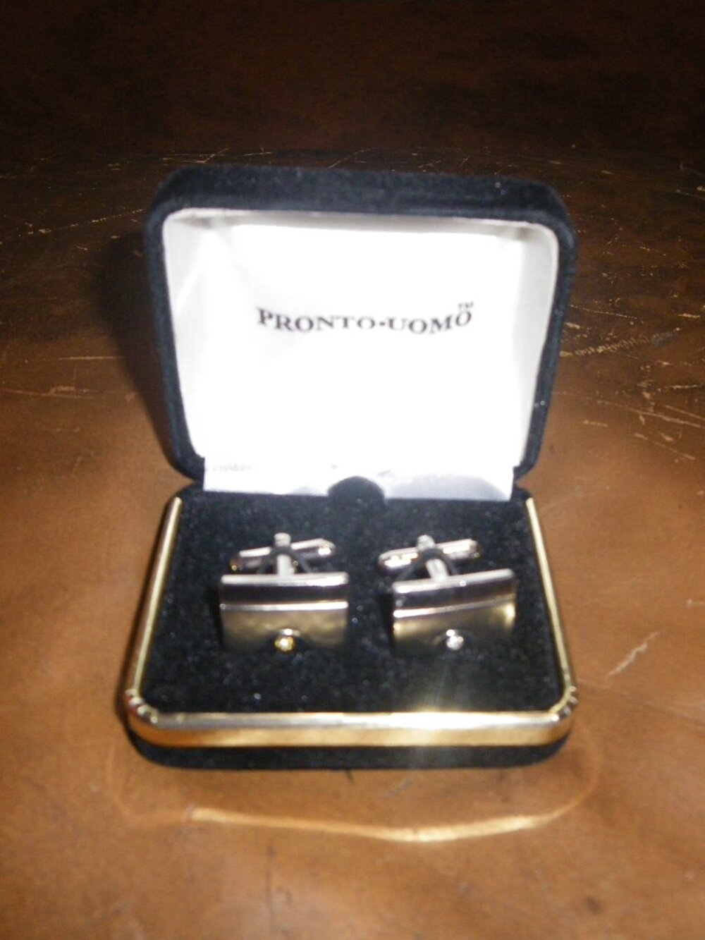 Pronto Uomo Silver Tone & CZ Modern Sleek Cufflinks New in Box